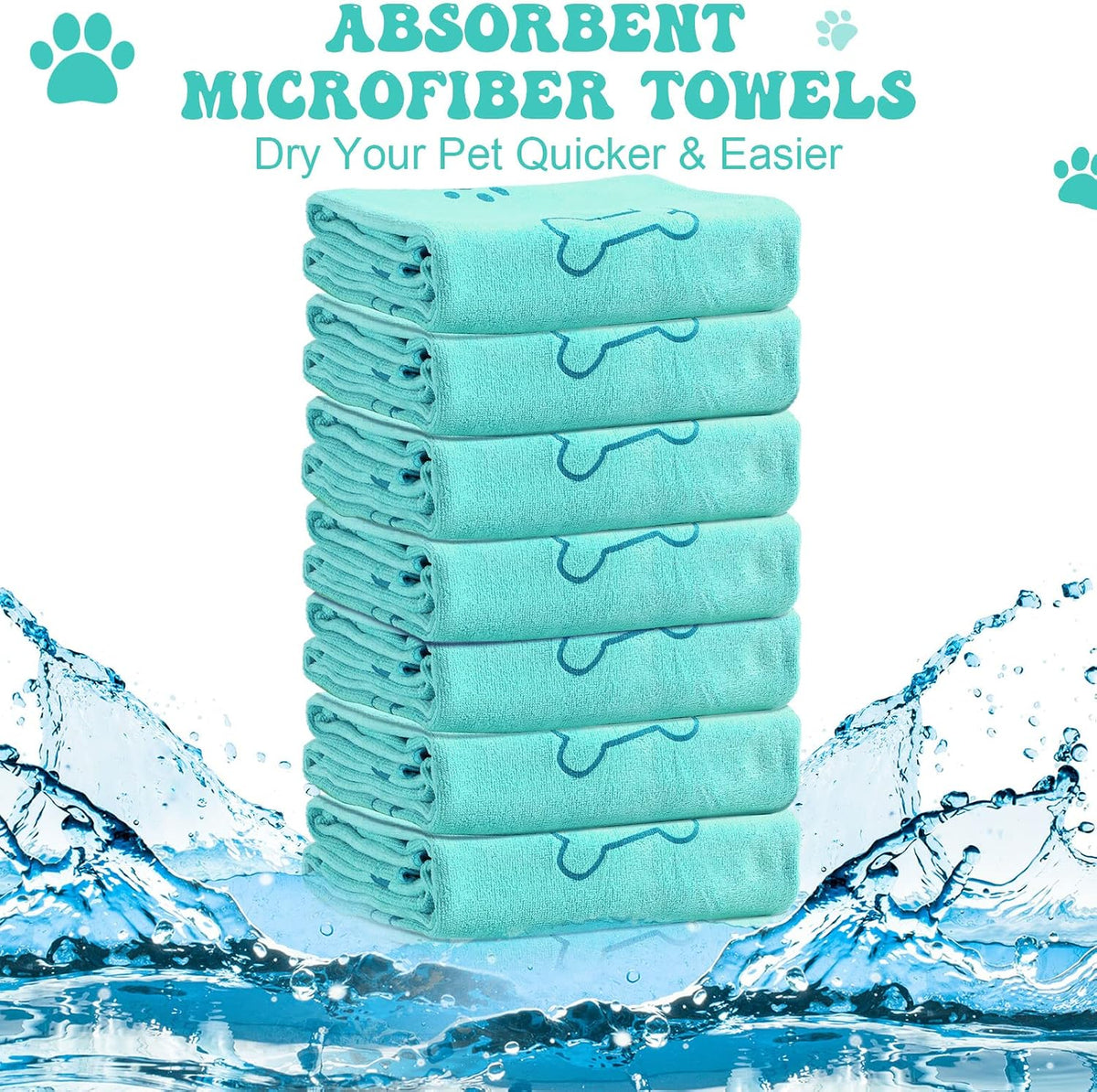 Peryiter 8 Pcs Dog Towels Pet Bath Drying Towels 55 x 28 Inches Large - Cyan - image 2