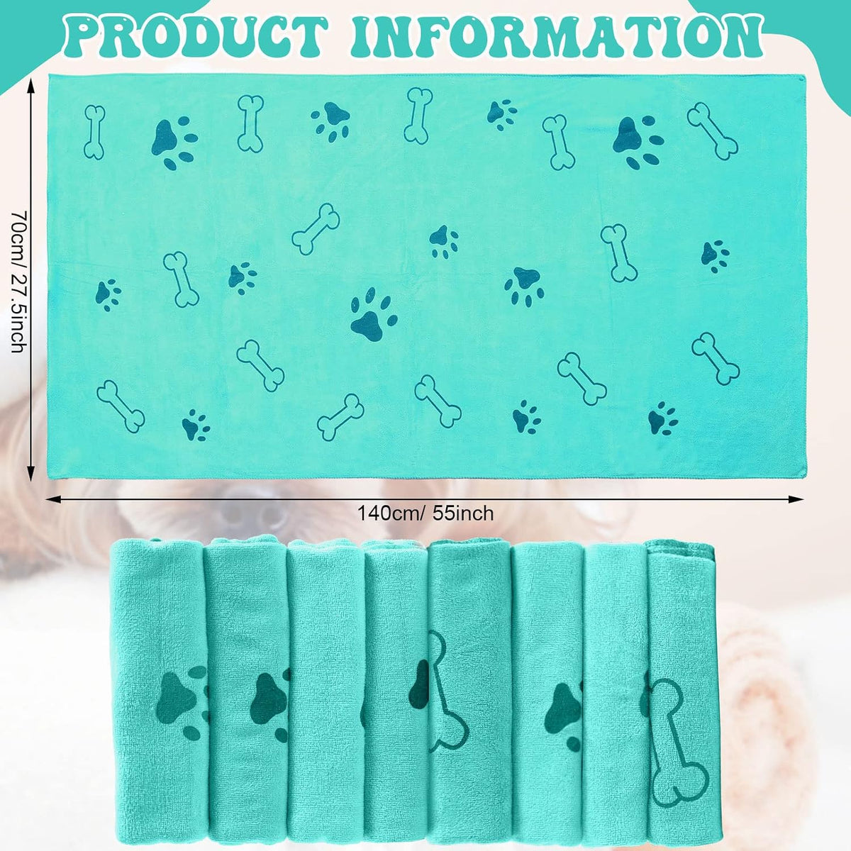 Peryiter 8 Pcs Dog Towels Pet Bath Drying Towels 55 x 28 Inches Large - Cyan - image 3