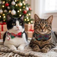Fall Cat Collar with Bowtie - 7.5"- 10.5" / Christmas Plaid - image 2