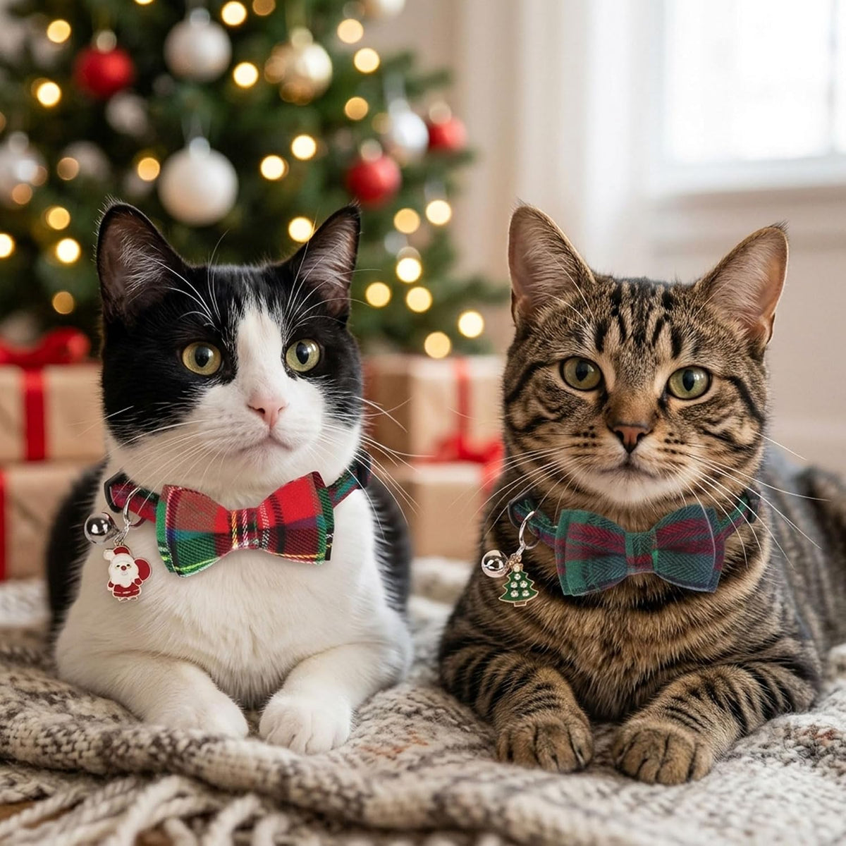 Fall Cat Collar with Bowtie - 7.5"- 10.5" / Christmas Plaid - image 2