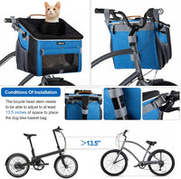 Dog Bike Basket, Soft-Sided Dog Bike Carrier with 4 Mesh Windows for Small Dog Cat Puppies - Grey - Blue-1 - image 4