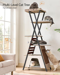 72.4" Modern Cat Tree for Indoor Cats, Multi-Level Cat Condo – Essentials for Cats - Camel Brown - image 2