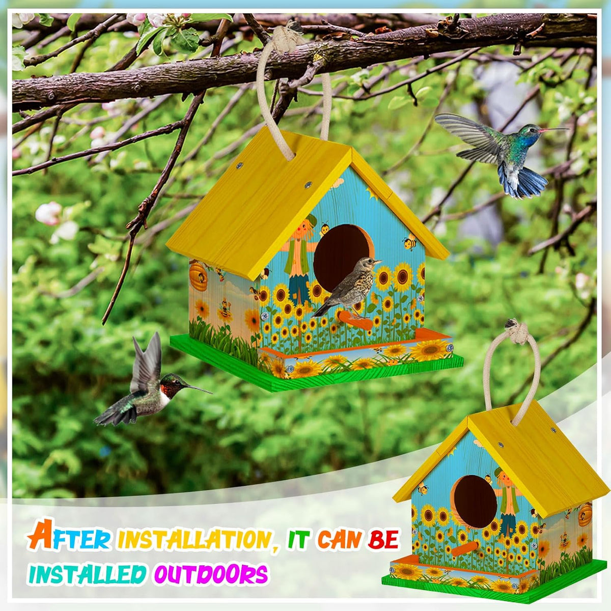 Liliful wooden DIY birdhouse kit for kids, 2 sets with paints and brushes - view 7