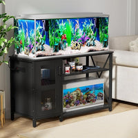55-75 Gallon Fish Tank Stand , Aquarium Stand with Cabinet & Power Outlets for Fish Tank Accessories Storage, Heavy Duty Metal Terrarium Stand, 52" L*19" W Tabletop, 1200LBS Capacity, Black
