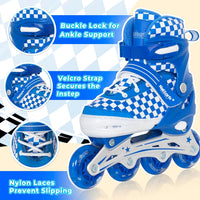 Nattork adjustable inline skates for kids with light-up wheels and checkerboard upper - view 23