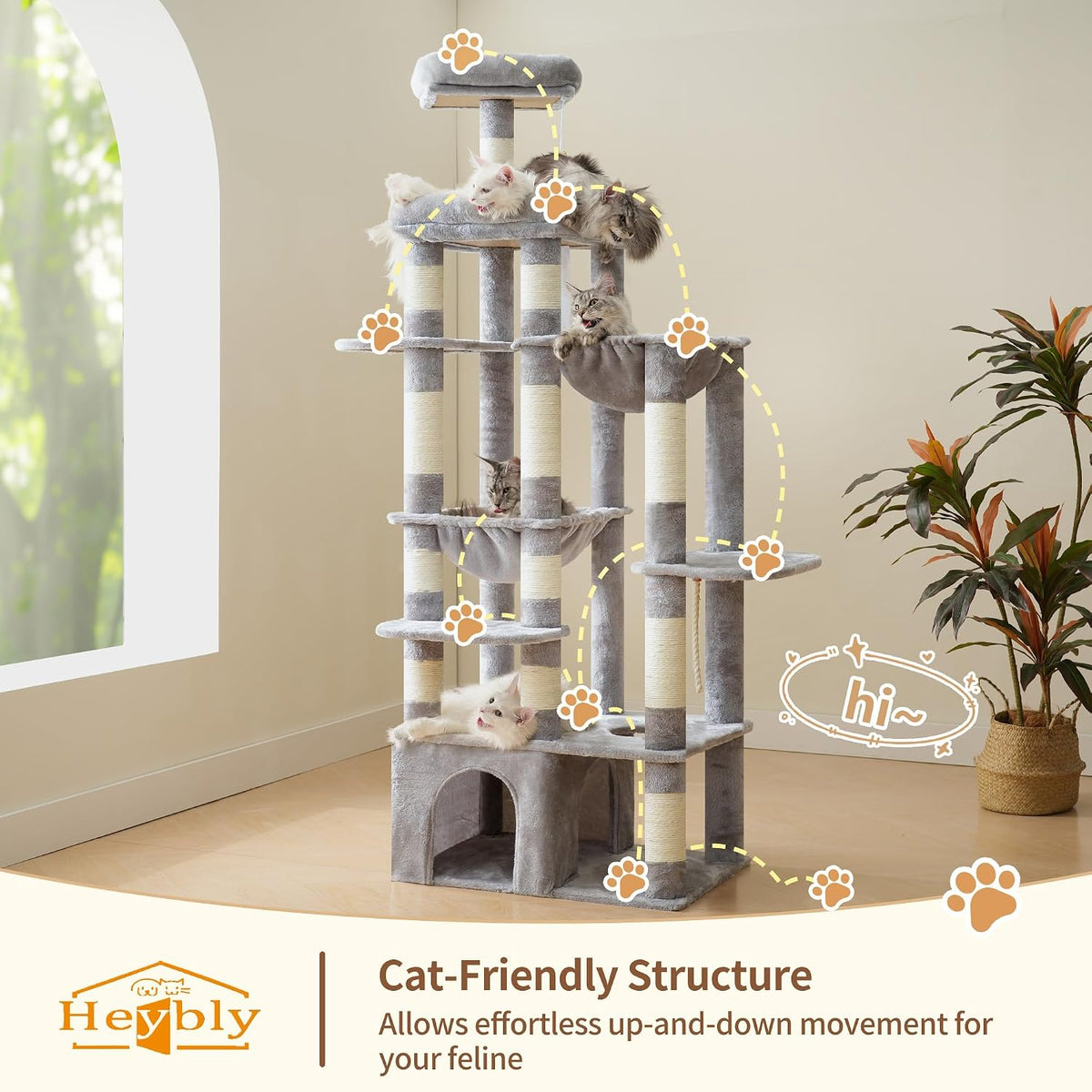 Heybly Heavy Duty Cat Tree with Large Base for Large Indoor Cats - Light Gray / XL - image 2