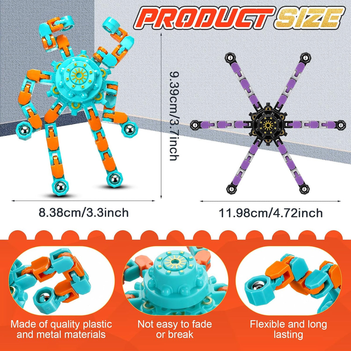 Junkin transformable fidget spinners in white, orange, green and blue - view 10