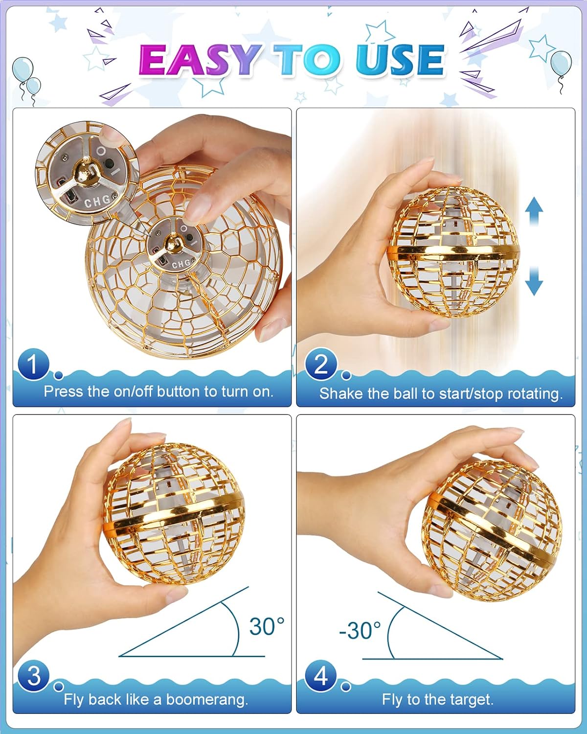 ATHLERIA Magic Flying Orb Ball, Boomerang Hover Balls - Flying Ball Only / Gold - image 2