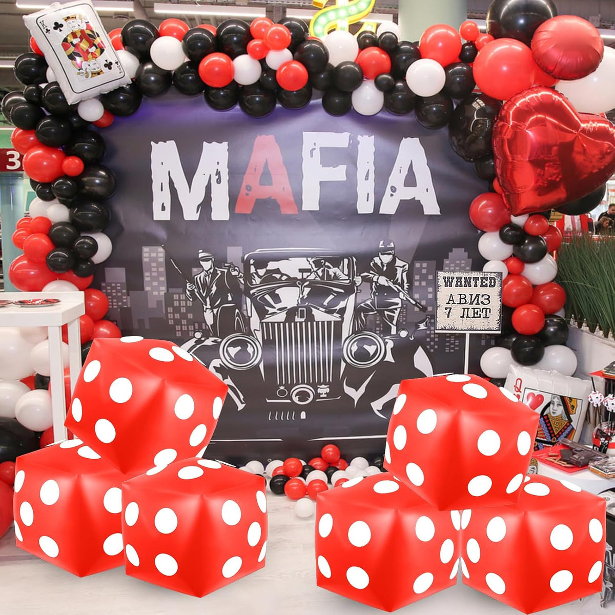 Mototo 4 pack jumbo inflatable dice in red, white, black and blue - view 7