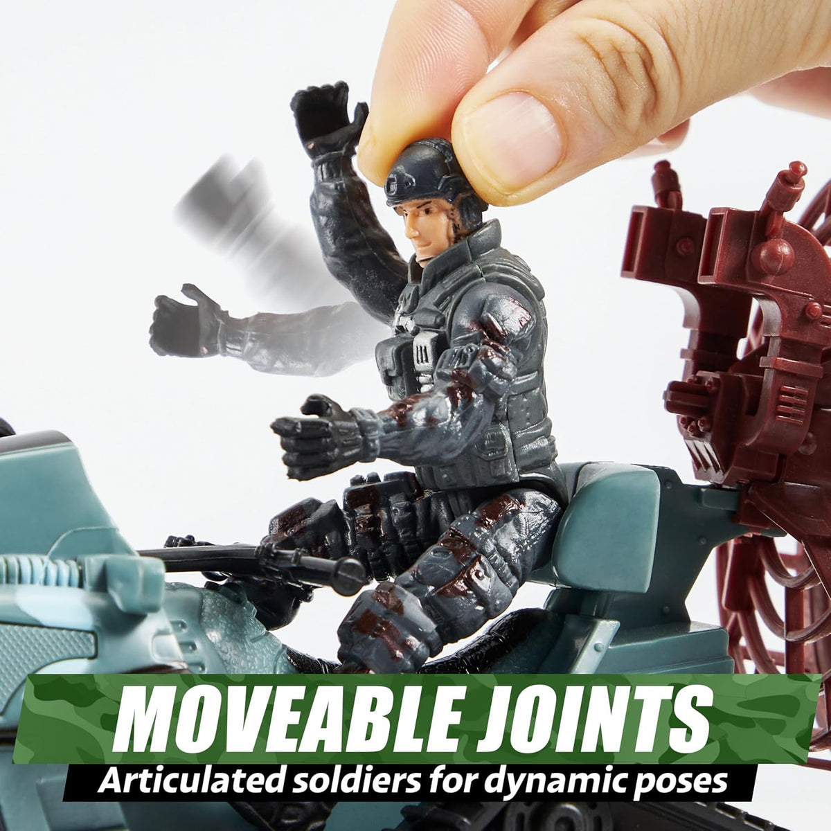 SYNCFUN military toy set with army base watchtower, helicopter, truck, boat and soldier figures - view 3