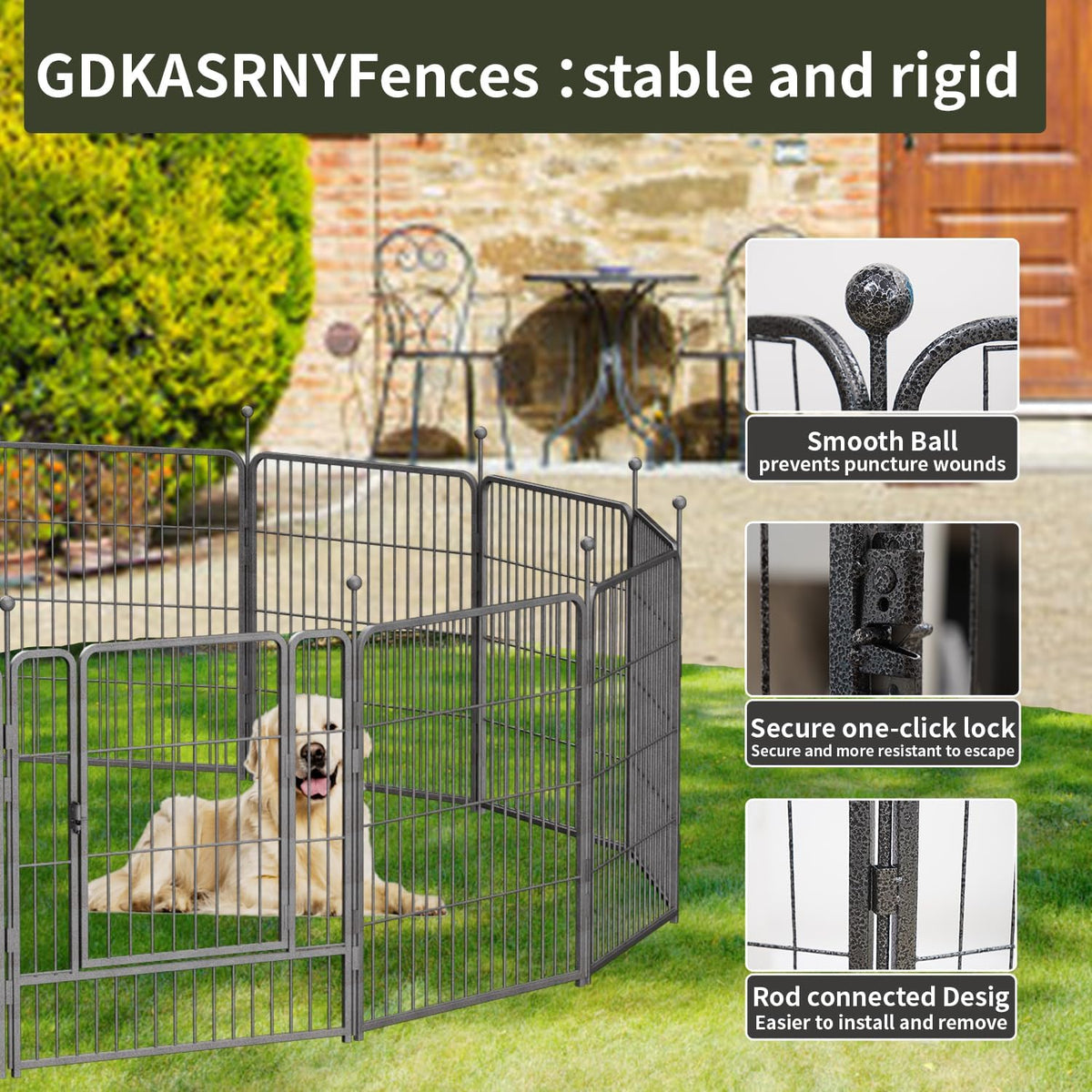 Dog Playpen, Folding Indoor Outdoor Anti-Rust Dog Exercise Fence - image 4