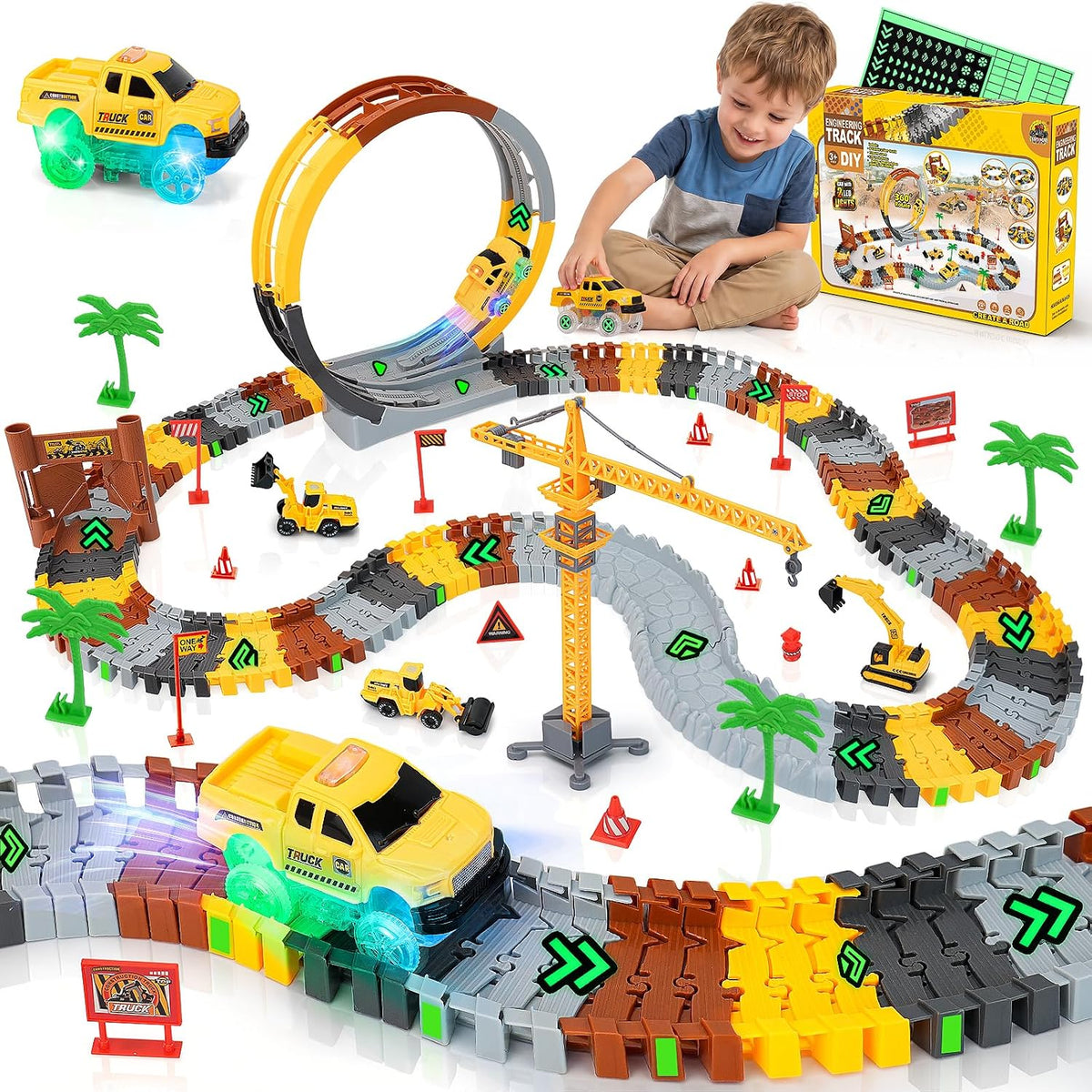 264 PCS Construction Race Tracks for Kids Toys - 360° Construction Race Track