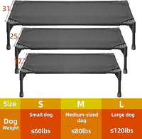 Soft Mesh Elevated Pet Bed for Large Medium Dogs Outdoor Resting Cot with Water-Resistant, Air-Permeable, Cooling and Anti-Skid Portable Dog Bed, Up to 120 lbs, 43.2" L x 31" W x 7.5" H, Black