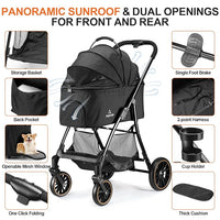 Pet Stroller for Small/Medium Dogs & Cats up to 55 lbs, Upgraded 4 Wheels Dog Stroller for Large Dogs, 3-in-1 Foldable Portable Travel Carrier for 2 Cats with Storage Basket and Cupholder