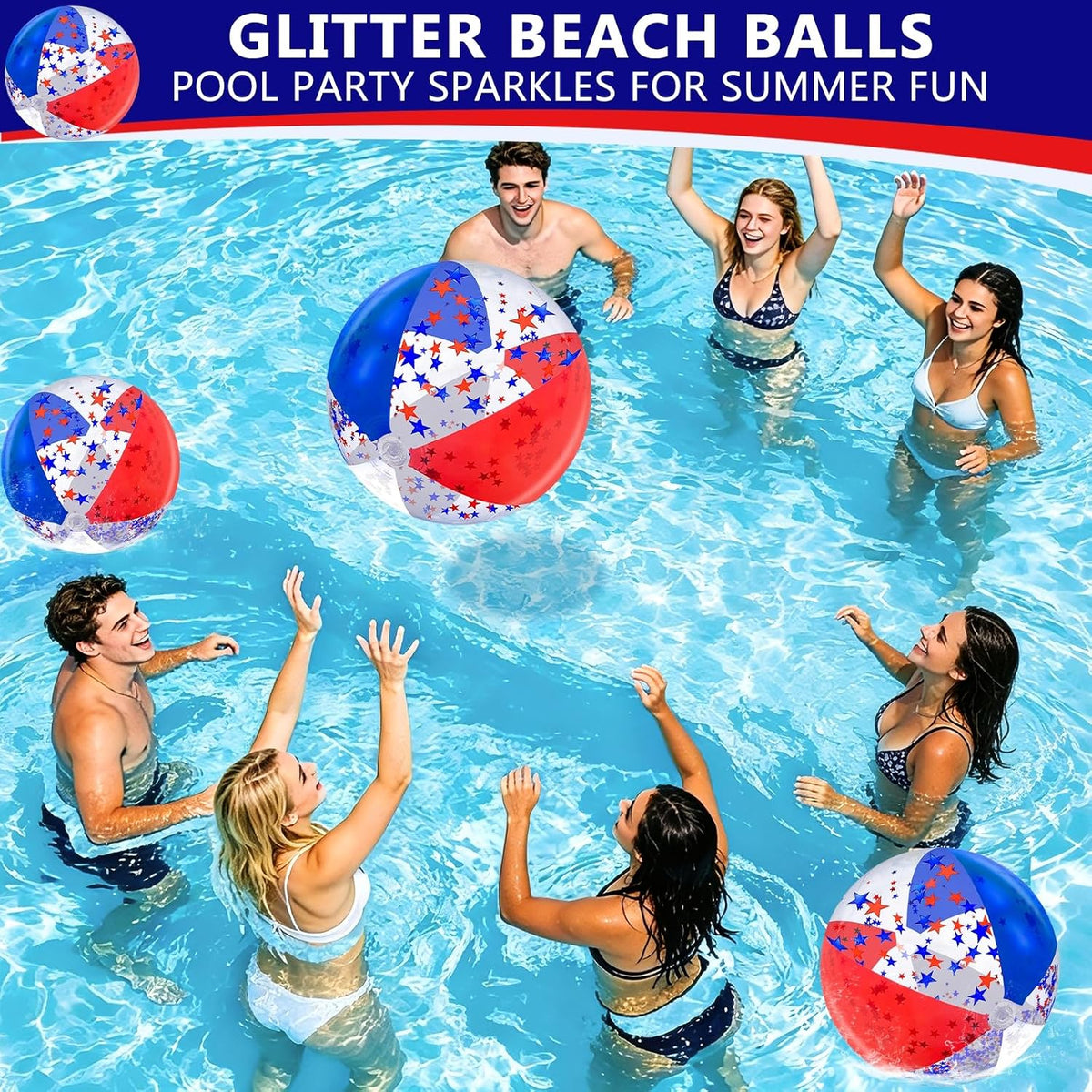 TURNMEON 5 Pack Sequins Beach Balls 16 Inch 24 Inch Pool Party - Patriotic / 2 pcs 24inch+3 pcs 16inch - image 4