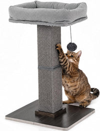 FUKUMARU Retro-Style Cat Scratching Post with Perch for Indoor Adult - Grey