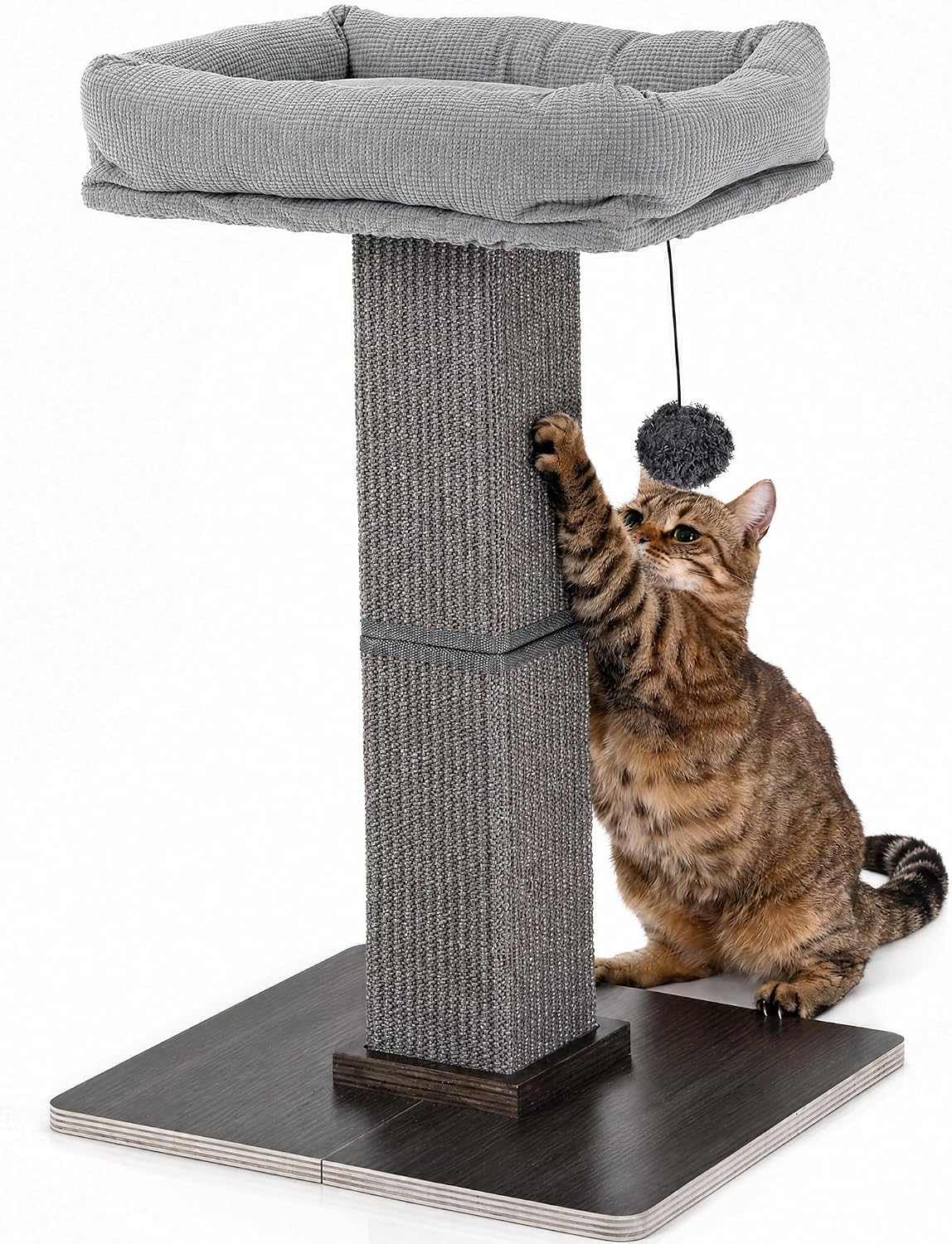FUKUMARU Retro-Style Cat Scratching Post with Perch for Indoor Adult - Grey