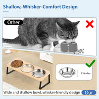 Elevated Cat Bowls, 15° Tilted Glass Raised Cat Food and Water Bowl – Essentials for Cats - 3 Stainless Steel Bowls - image 2