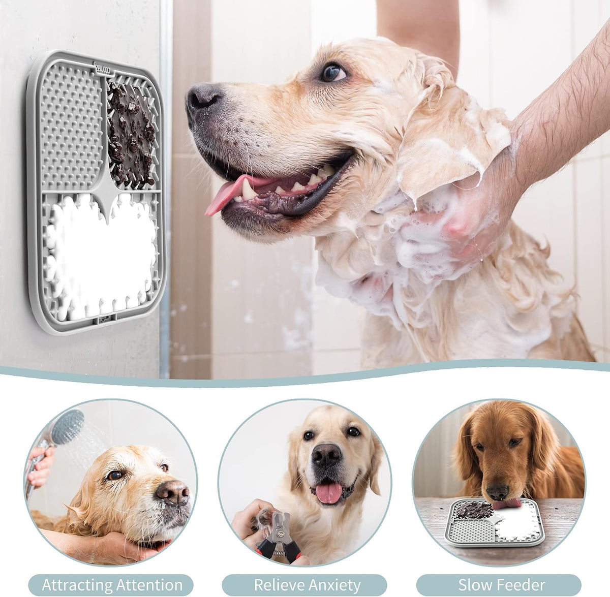 Coomazy Lick Mat for Dogs Cat Slow Feeder Lick Mat with Suction Cups - BEIGE+GRAY - image 4