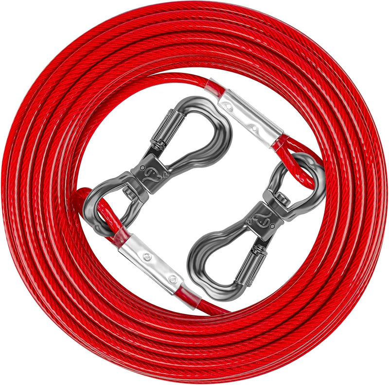 XiaZ Dog Tie Out Cable, Dog Leads for Yard 8/10/15/20/30/50 Feet - Red / 20ft