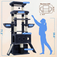 Hey-brother Cat Tree Tower with Large Platform, Spacious Condo - Smoky Gray / 71.5 Inches - image 2