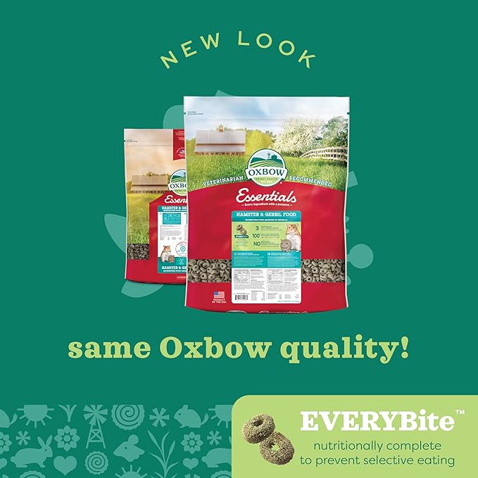 Oxbow Essentials Hamster Food and Gerbil Food, Vitamin & Mineral Rich Daily Diet for Hamsters & Gerbils, Veterinarian Formulated, Small Animal Pet Products, Made in USA, 15 lb Bulk Bag