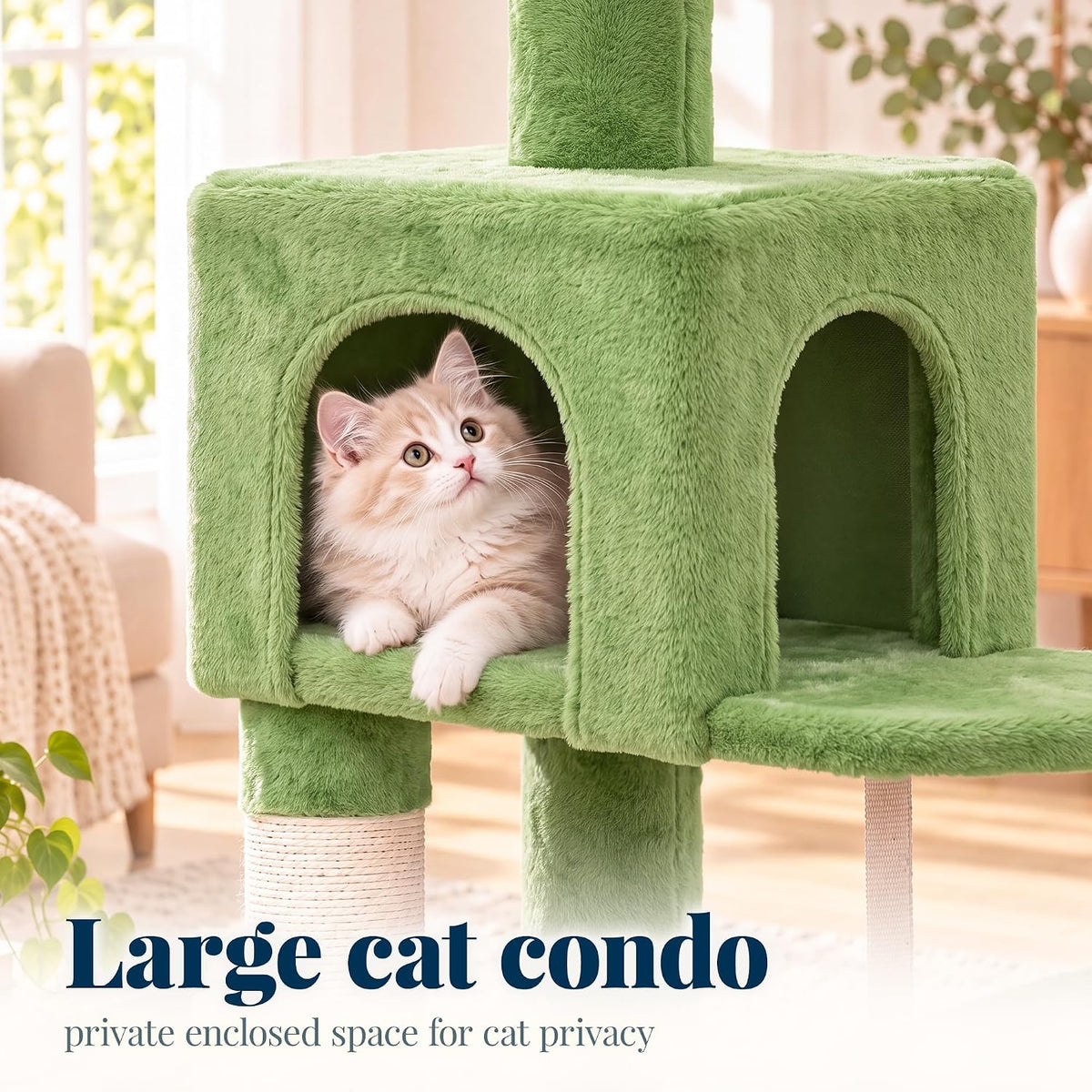 Hey-brother Cat Tree, Multi-Level Sisal Covered Scratching Posts - Green / 60.6 Inches - image 4