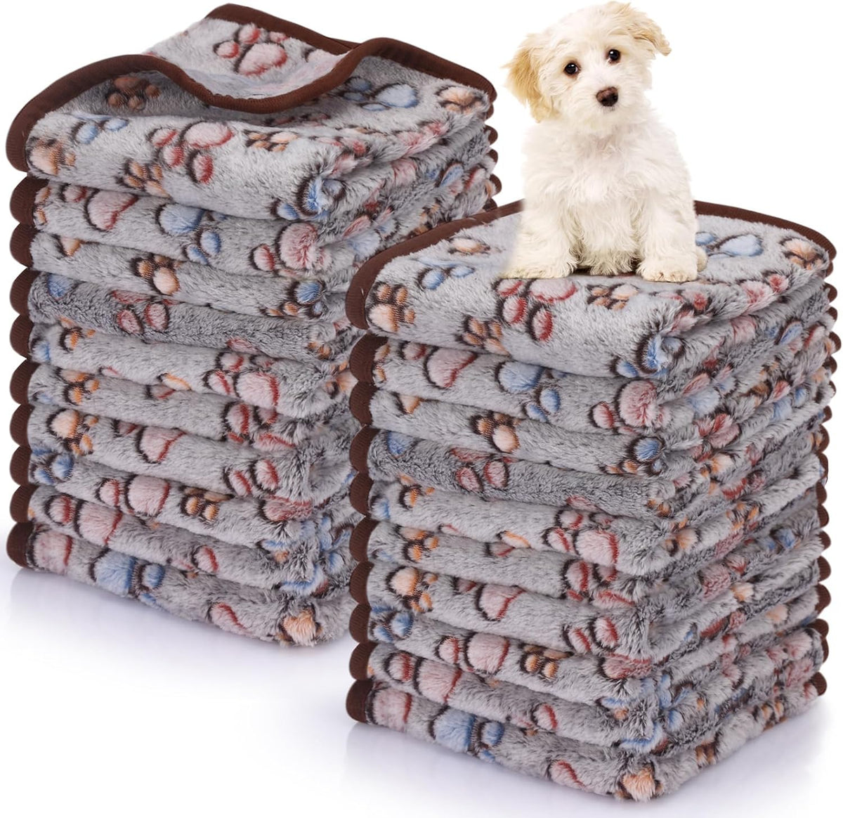 Chumia 40 Pcs Dog Blankets, Pink, Purple - Paw / Black / 1