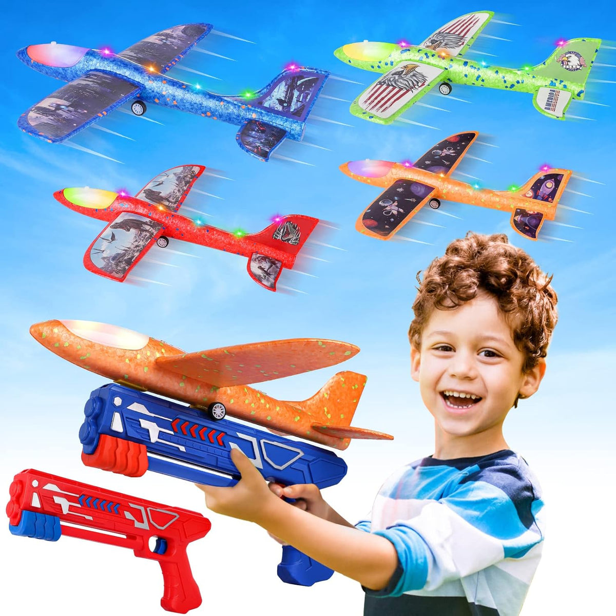 Fuwidvia 3 Pack Airplane Launcher Toys - Red&green&orange&blue