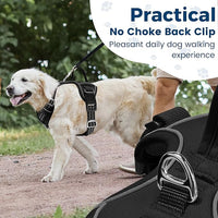 Funfox Dog Harness No Pull, Adjustable Dog Vest Harness Super Soft, 2 Leash Clips Anti Pull, Vertical Handle Easy to Control, Reflective Night Walking for Large Breed, Black, L