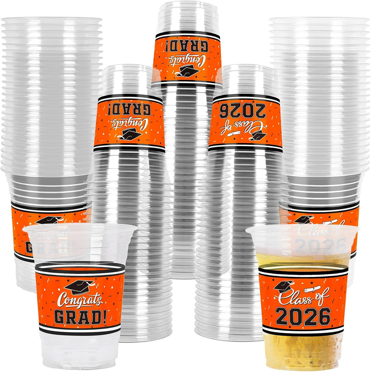 Gatherfun 100 Pcs 16oz Football Plastic Cups - Orange