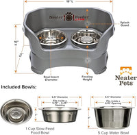 Neater Feeder Deluxe Mess Proof Dog Bowls Elevated for Medium Sized Breeds – Made in USA – No Spill Raised Slow Feeder Elevated Dog Bowl Stand, Stainless Steel Food and Water Bowl Set, Grey