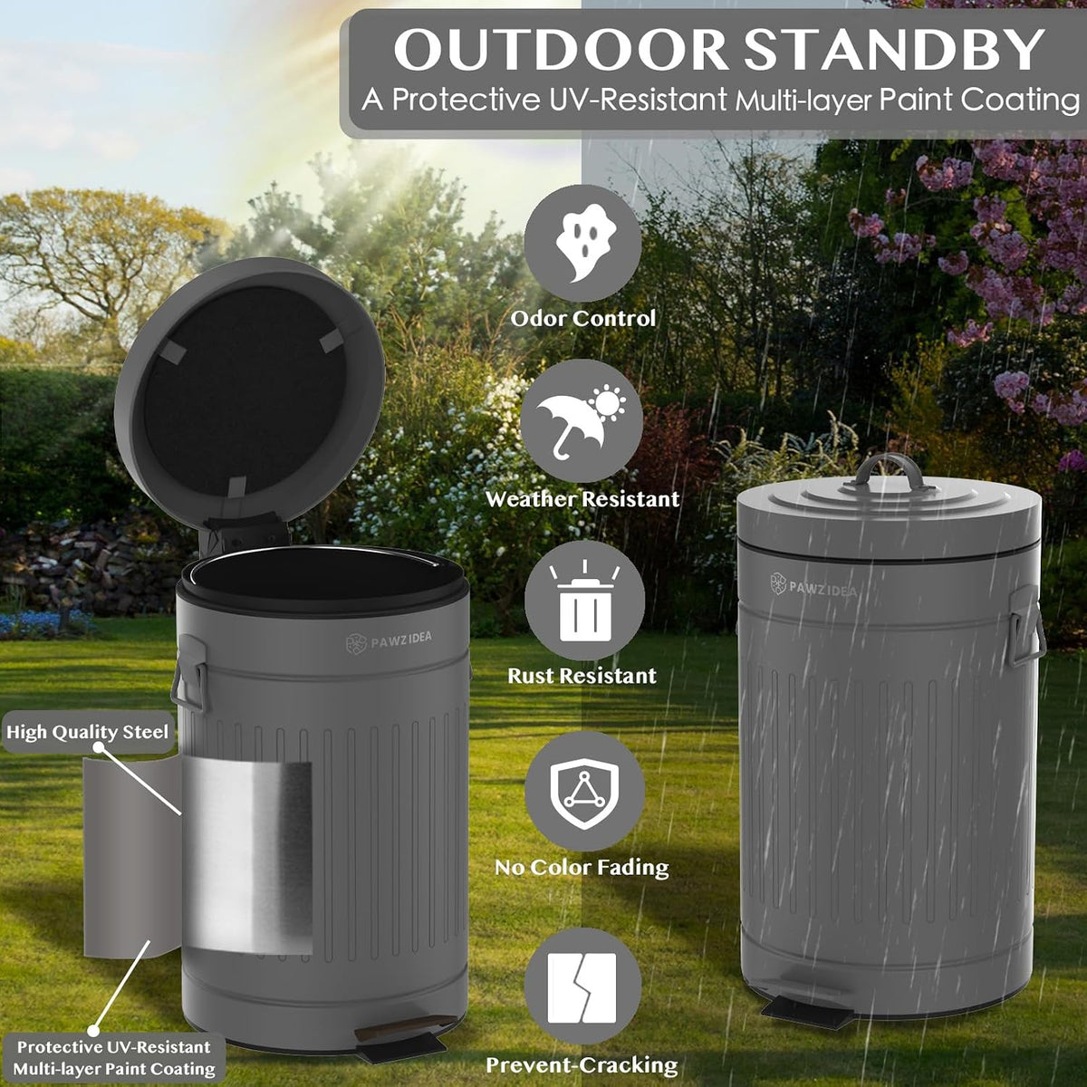 Dog Poop Trash Can Outside Odor Control, Waterproof - Slate-Stone Grey 1-Pack - image 3