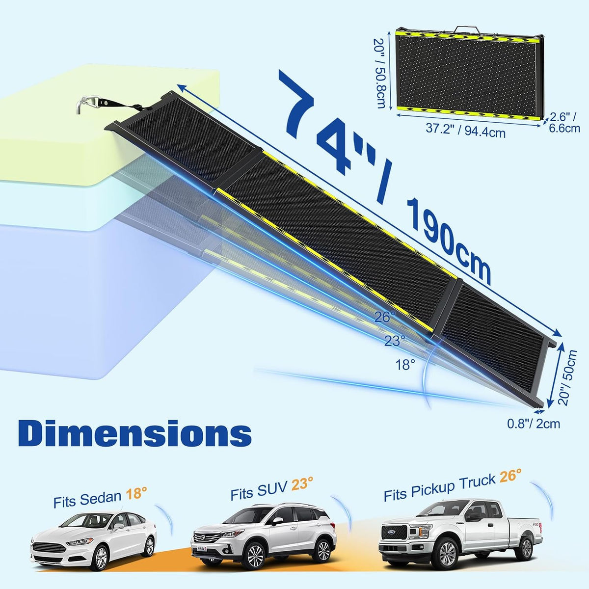 74"L x 20"W Extra Wide Dog Ramp for Car - image 2