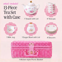 Giggle & Honey white floral tea party set for girls with porcelain teapot, cups and carrying case - view 13