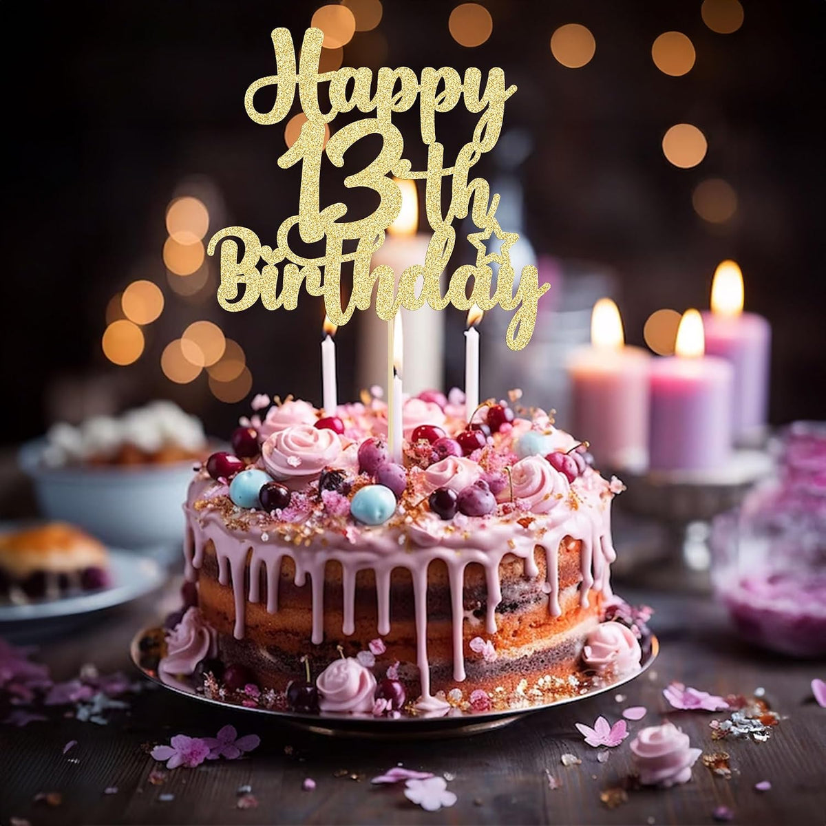 Gyufise 1Pc Happy 80th Birthday Cake Topper Glitter Cheers to 80 - 13th / Gold - image 4