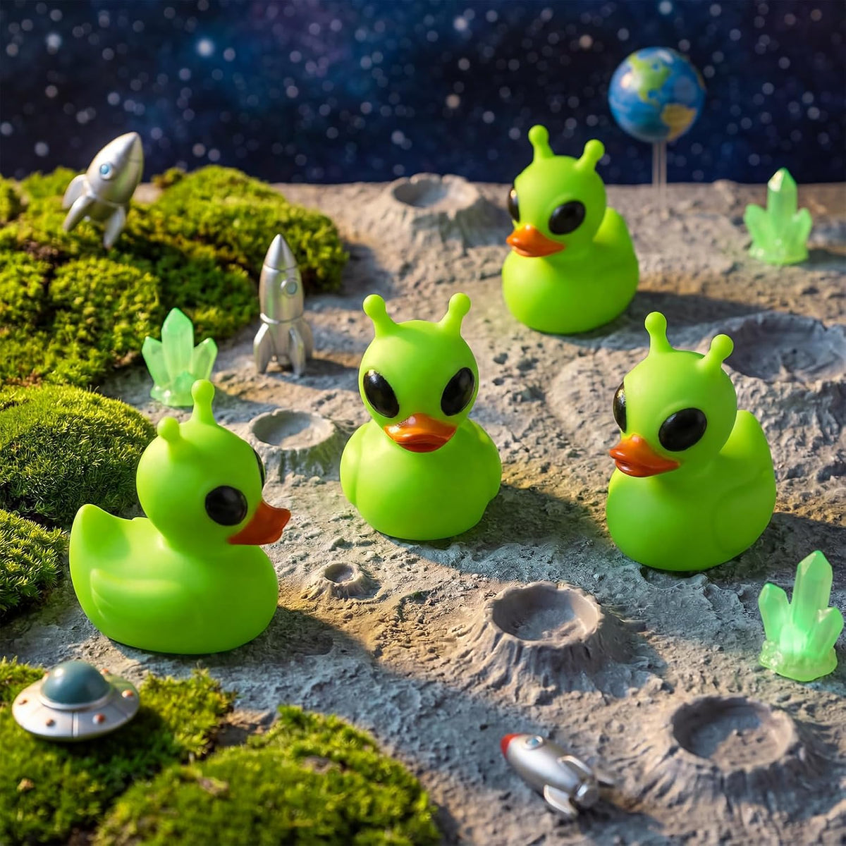 Sotiff mini alien rubber ducks, 25 green ducks with funny faces - view 29