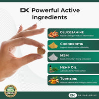 Glucosamine for Dogs - Max Strength Hip and Joint Supplement for Dogs - MSM, Chondroitin, Hemp Oil, Turmeric - Mobility Support and Pain Relief - 120 Chewable Tablets (Chicken Flavor)