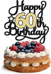 1Pc Happy 80th Birthday Cake Topper Black Gold Glitter Cheers to 80 - 60th