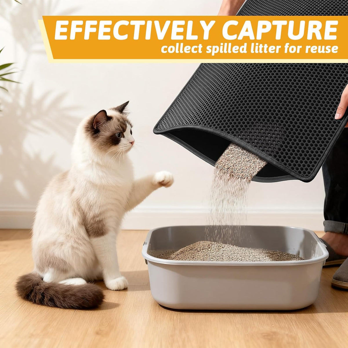 Pieviev Cat Litter Mat, Double-Layer Waterproof Litter Trap - Black / 30x24 Inch - image 3