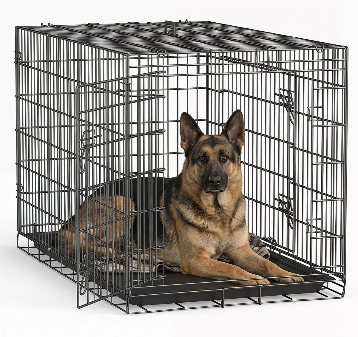 FDW, 48" Foldable Metal Dog Crate, Cage for XL Dogs - Dark Black / 48 Inch Double Door