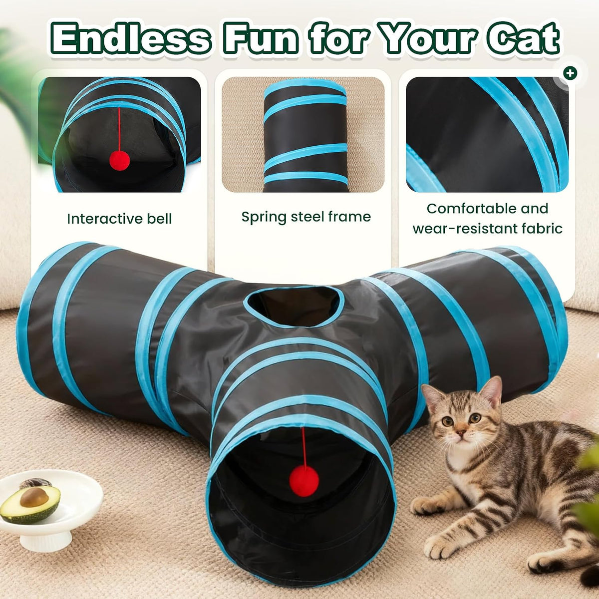 Love's cabin Cat Tunnel for Indoor Cats - Black&Blue / M (31"x17"x11") - image 4