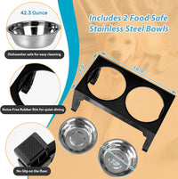 Elevated Dog Bowls with 2 Stainless Steel Dog Food Bowls - Black / Round Bowls - image 3