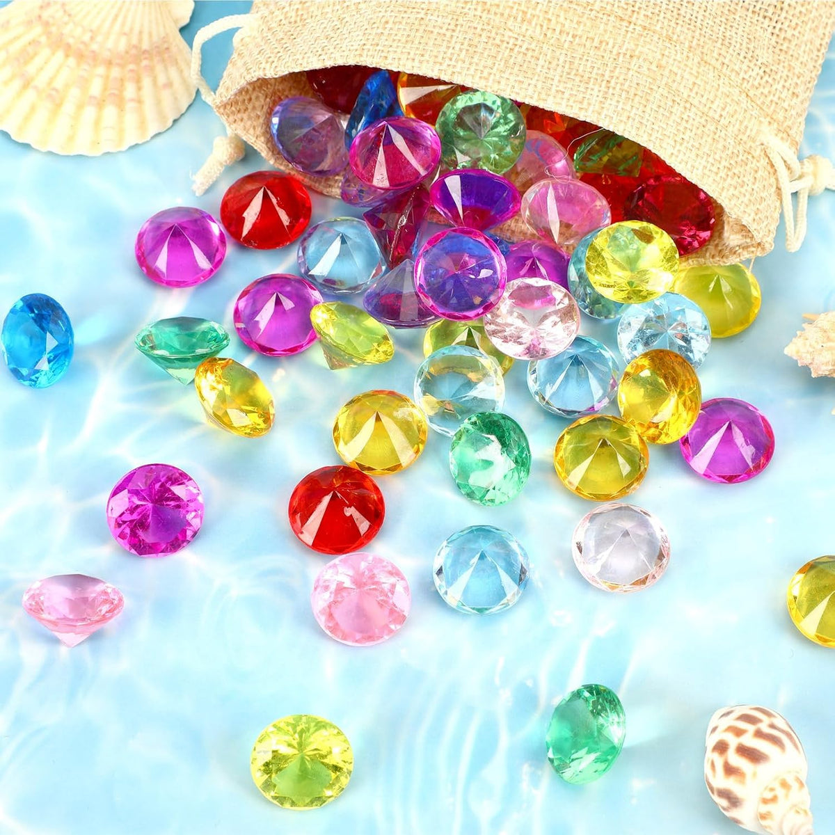 MARFOREVER 150 colorful acrylic pirate treasure gems with gunny bag - view 12