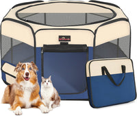 Aivituvin Dog Playpen, Foldable Pet Play Pens with Carrying Bag for Cat, Puppies, Rabbits, Portable - S / BLUE