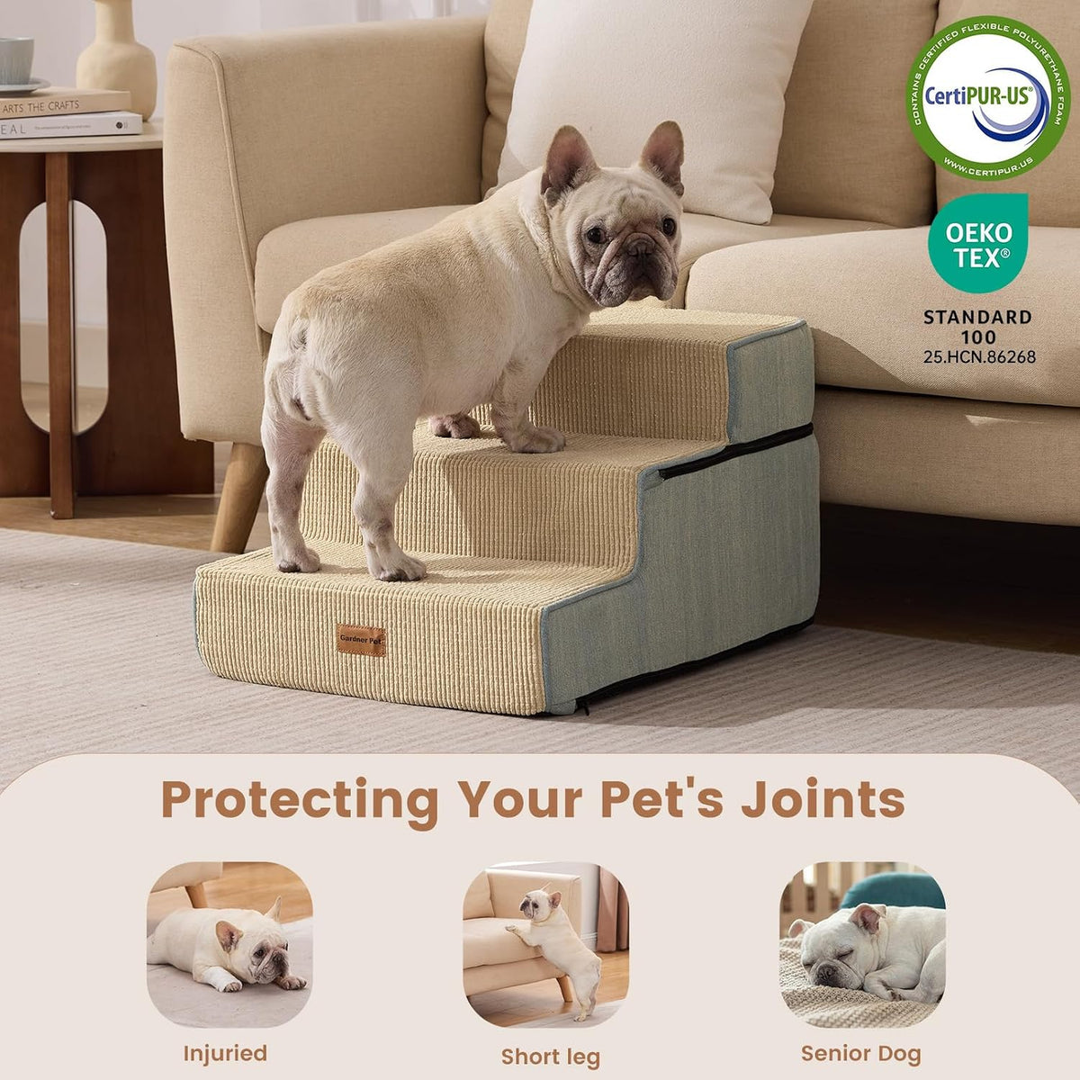 Gardner Pet Dog Stairs for Small Dogs 14" H - Beige / 3.0 / 18"x22"x14"Extra Wide - image 4