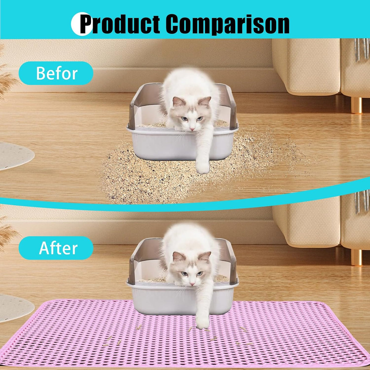 Cat Litter Mat 35"x24", Double Layer Waterproof Litterbox Mat - 26" x 46.5" / Pink - image 3