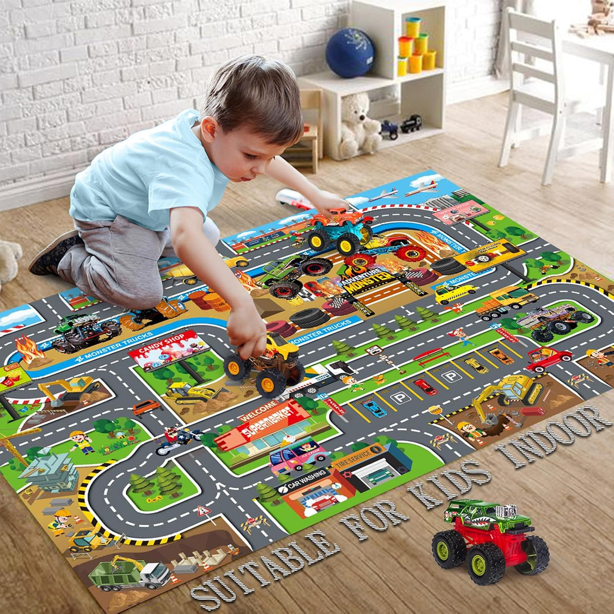 Oriate Kids Dream Mat Modern City Road Map Rug - Monster Truck Mat - image 2