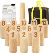 Aivalas wooden numbered block toss game with 12 pins, baton and scoreboard