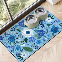 Dog Food Mats for Floors, Absorbent Dog Bowl Mat for Food and Water Dispenser, Quick Dry Cat Food - Blue / 32"L x 24"W
